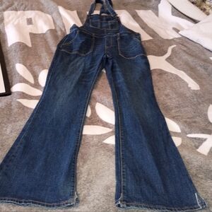 Vintage Y2K Old Navy Bibs Overalls Jeans Flare Distressed Wide Leg 8 M Sexy